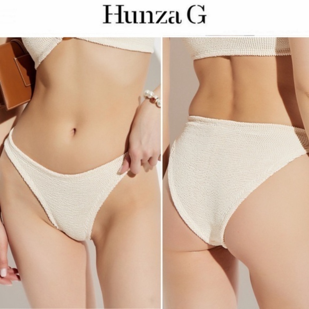 HUNZA G Seersucker Bikini Bottom in Cream Powder OS